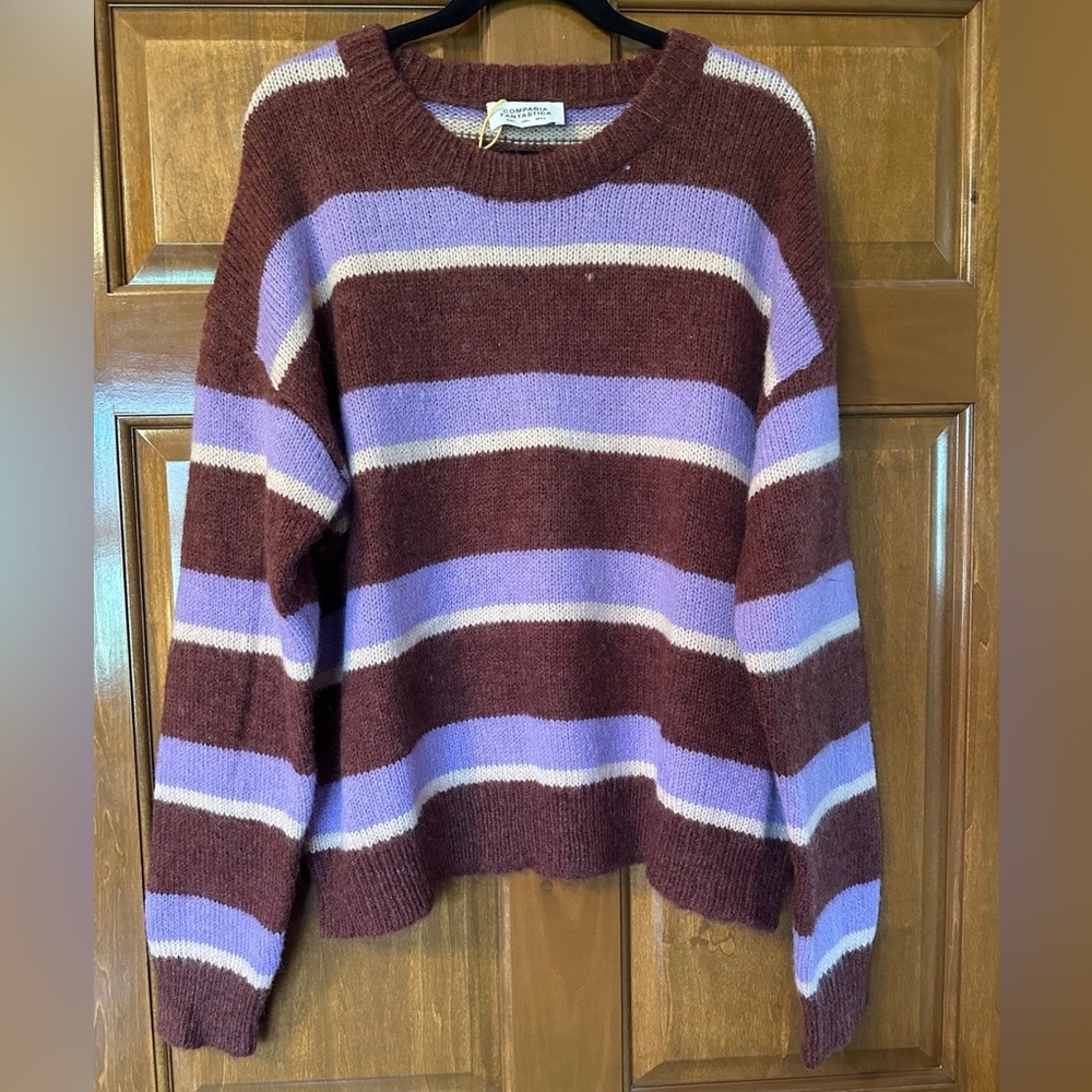 🆕 Anthropologie Compania Fantastica Striped Purple & Brown Sweater. Large. NWT.